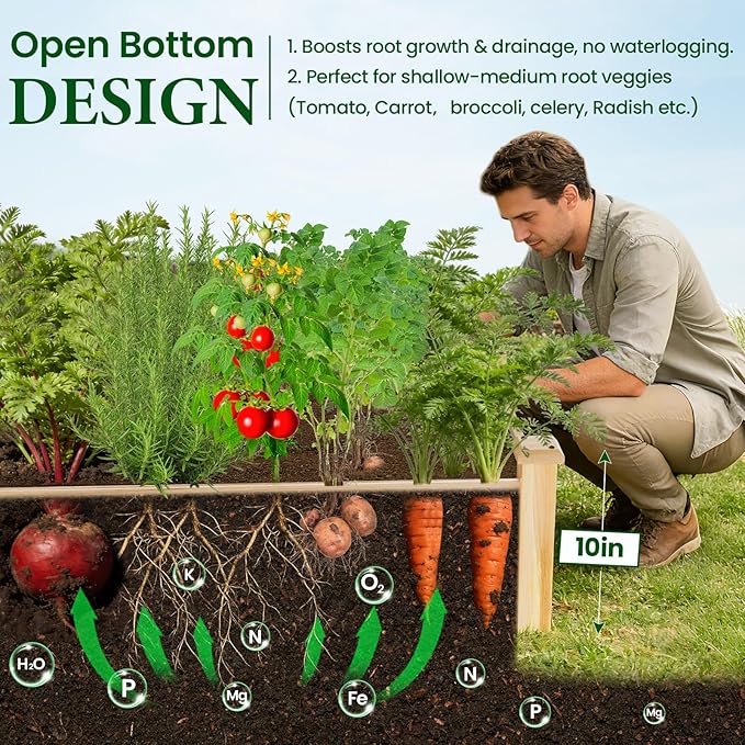 MIXC 8×2ft Wooden Horticulture Raised Garden Bed Divisible Elevated Planting Planter Box for Flowers/Vegetables/Herbs in Backyard/Patio Outdoor, Natural Wood