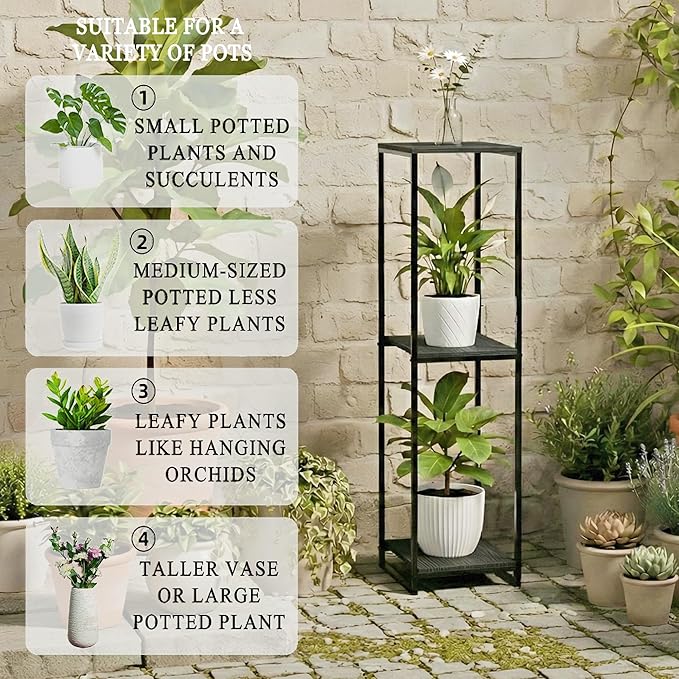46" Tall Plant Stand Indoor, 3-Tier Modern Plant Shelf, Corner Flower Pot Holder Organizer for Living Room Balcony Patio Garden (Black)