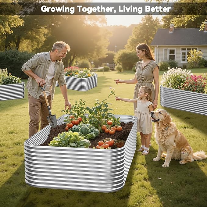 2 Pack Tall 8x3FT Corrugated Galvanized Steel Raised Garden Bed Outdoor, Metal Above Ground Garden Bed for Vegetables and Flowers, Raised Beds for Gardening