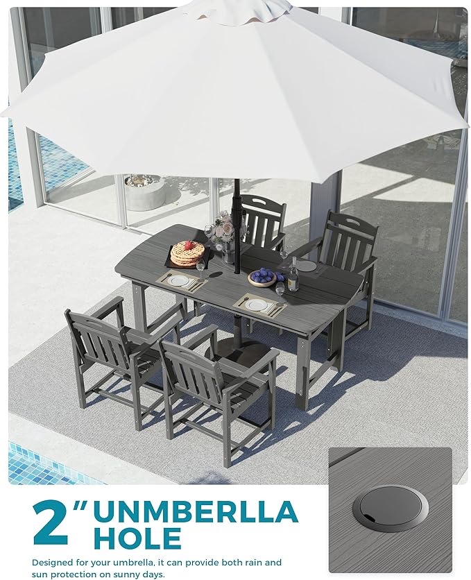Ciokea HDPE Outdoor Dining Set, 5-Piece Patio Table and Chairs Set with Umbrella Hole, All-Weather Patio Dining Sets for 4, Durable Patio Furniture for Backyard, Garden, Lawn & Poolside, Grey