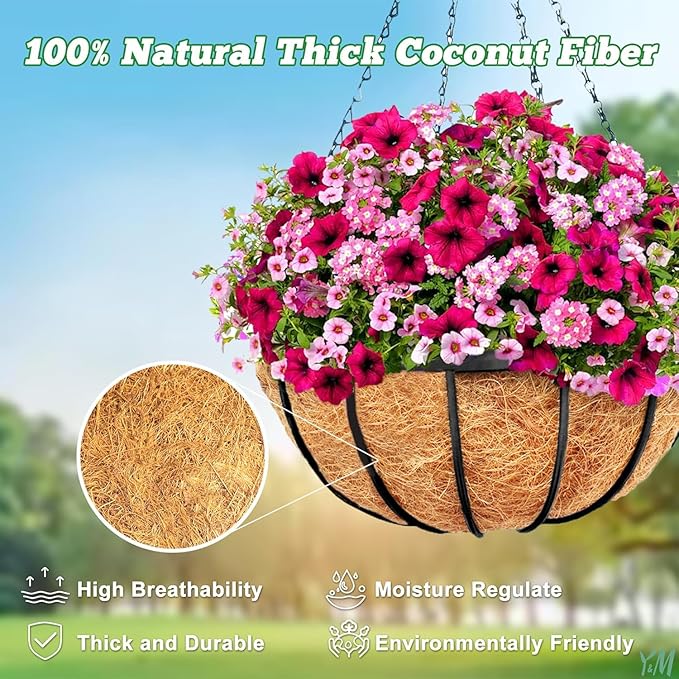 Y&M Pack of 2 12" Pre-Formed Round Coco Fiber Hanging Basket Liner,Coco Replacement Liner-2PCS
