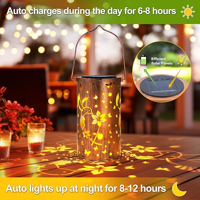4 Pack Solar Lanterns Outdoor Waterproof Hummingbirds Birthday Gifts for Women Mom Grandma Garden Decor Hanging LED Decorative Light for Patio Yard Lawn Gardening Gifts