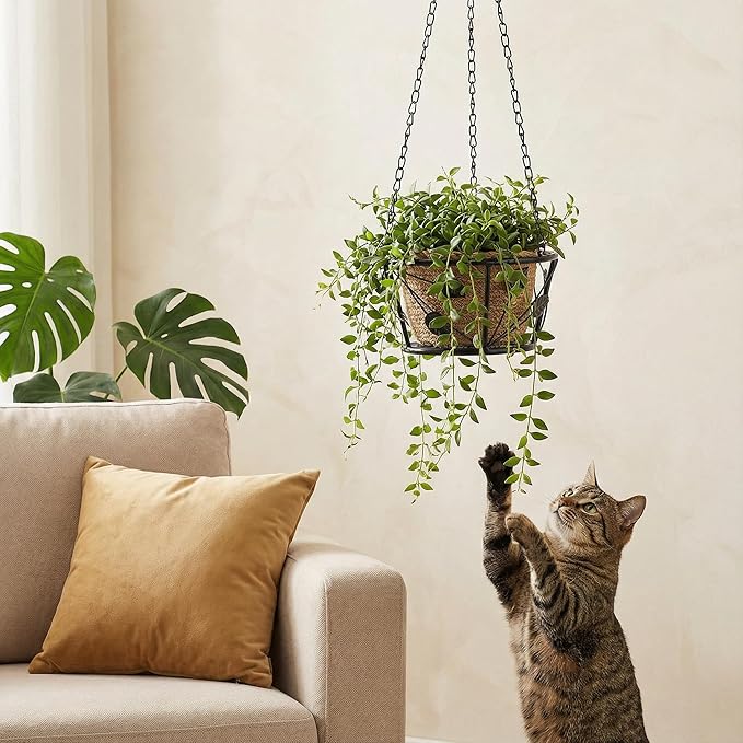 Goaste 2 Pack Metal Plant Hanger, Hanging Plant Holder with Ceiling Hook, Modern Plant Hanging Basket, Decorative Planter Flower Pots Shelf for Indoor Outdoor Use, Home Decor