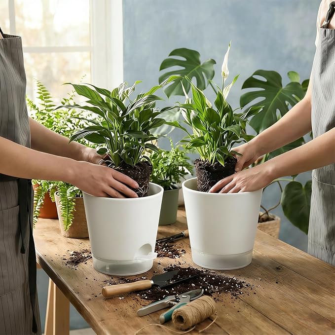 GARDIFE 2026 Upgraded Self Watering Plant Pots with Drainage Hole, 8/7/6.5/6/5.5/5/4 Inch Flower Planting Containers for House Plants, African Violet, Flowers, Cactus (White, 8+7+6.5+6+5.5+5+4 inch)