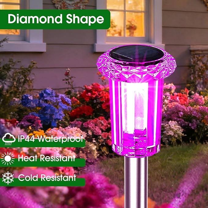 Solar Outdoor Lights, 15 Pack Solar Pathway Lights Outdoor Waterproof, Stake Lighting for Garden Yard Path Walkway Driveway Patio Lawn Decor,Color Changing