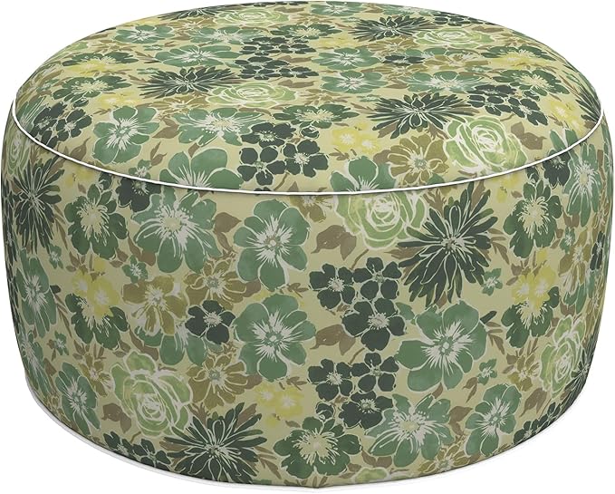 LVTXIII Inflatable Stool Ottoman Footrest with Handle, Decorative Fade-Resistant Foot Stool, Indoor or Outdoor Pouf for Home Garden and Camping Use, 31x31x14, Green Rose