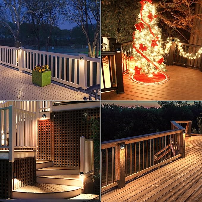 LEONLITE 12-Pack Update 5CCT LED Low Voltage Deck Lights, 180LM 3.74inch Landscape Step Railing Fence Light, 12-24V AC/DC, CRI90, Die-cast Aluminum Housing & Frosted Glass Lens, UL Cord, Black