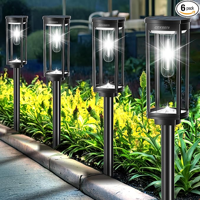 Solar Pathway Lights Outdoor 6 Pack, Bright Solar Path Lights Outside Waterproof, Solar Powered Landscape Light for Walkway Driveway Lawn Patio Sidewalk Garden Yard, Cool White