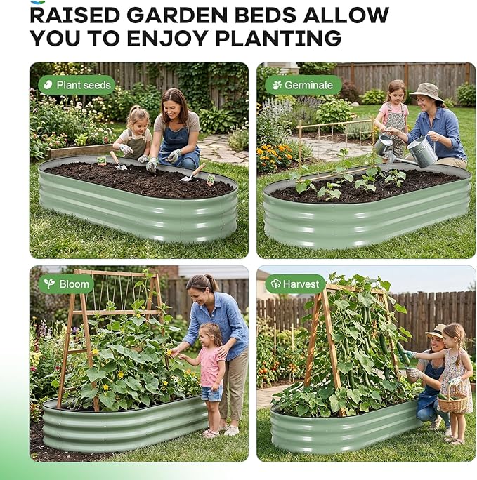 Galvanized Raised Garden Bed Outdoor, 6x3x1ft Oval Metal Raised Beds for Gardening, Rust-Resistant Garden Planter Box for Planting Vegetables, Flowers, Fruits in Backyard, Lawn(Avocado Green)