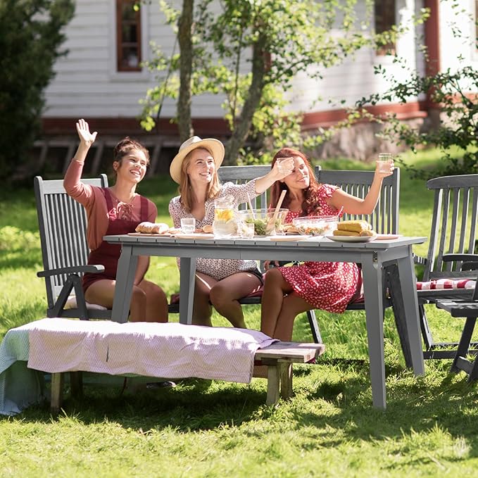 VINGLI Rectangular Outdoor Dining Table, Solid Cedar Wood Patio Table for 4-6 People, Waterproof Garden Table for Yard, Deck, Poolside (Gray)