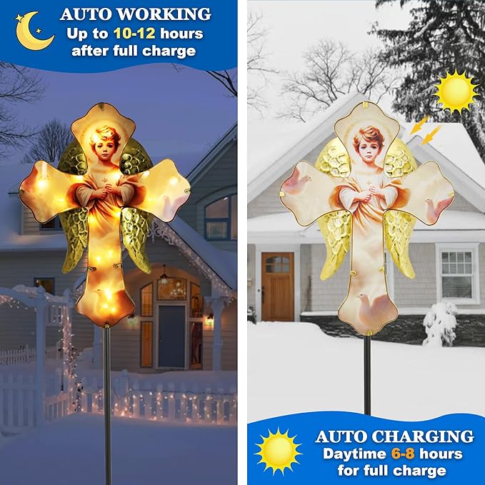 Solar Little Angel, Child Cross Garden Lights for Graves - Angel Wing Memorial Decor, Waterproof Cemetery Solar Stake Lights for Easter, Patio, Yard - Sympathy Gifts for Loved Ones1.