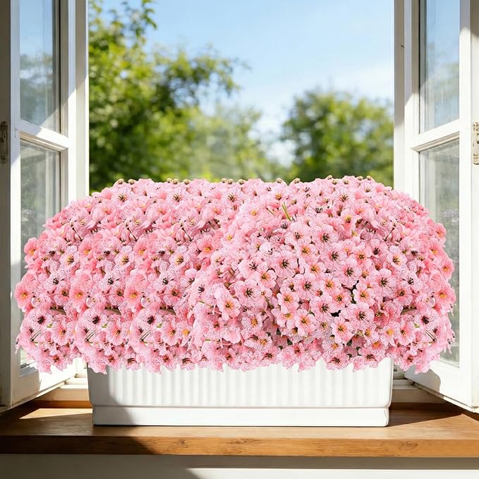 22 Pack Artificial Flowers Outdoor Fake Plants, Faux Flowers UV Resistant with Plastic Plants, Faux Silk Flowers for Outdoors Outside Front Porch Hanging Planter Window Box Garden Decoration(Pink)