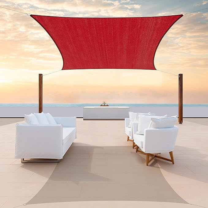 ColourTree TAPR1616 Custom Size 11' x 17' Red Sun Shade Sail Canopy UV Block UPF50 Rectangle - Commercial Standard Heavy Duty - 190 GSM - 3 Years Warranty