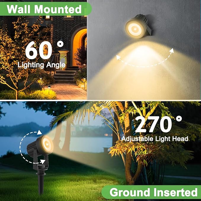 Solar Spotlights Outdoor Waterproof, Warm White Landscape Spotlights, Decorative Solar Spot Lighting for Garden, Yard, Pathway, Lawn, Poolside, Party, 4-in-1 Mounted (Warm White, 1 Pack)