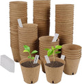winemana 100 Pack Seed Starter Tray Kit, Biodegradable Peat Pots for Seedling with 100 Plant Labels, Plant Garden Germination Tray for Flower Vegetables Succulents (3" x 3")
