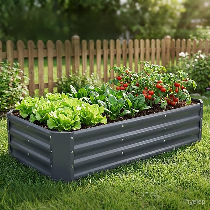 INNO STAGE 4×2×1ft Galvanized Raised Garden Bed Kit, Galvanized Planter Raised Garden Boxes Outdoor, Large Metal Raised Garden Beds for Vegetables, Flowers, Herbs, and Succulents, Grey