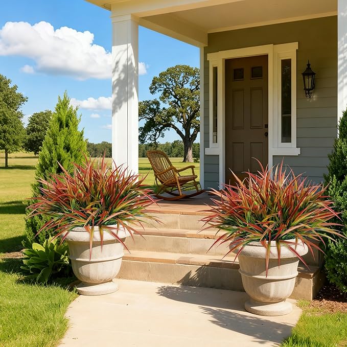 Ivydale 12Pcs Fake Plants Outdoor Artificial Plastic Grass Spring Decoration UV Resistant Faux Greenery Stems Bushes Outside Fake Plants for Planters Patio Porch Window Box Pathway Garden Home Decor
