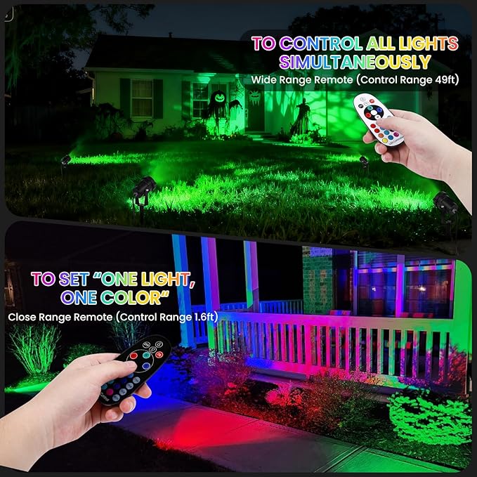 RGBW Multicolor Spotlight Outdoor: 16 Color Changing Landscape Lighting with Remotes 120V Plug in Waterproof Holiday LED Spot Light for Yard Garden Tree Bush Path Lawn Décor, 2 Pack (RGB + Warm Light)