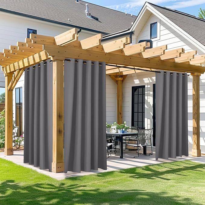 NICETOWN Outdoor Curtains for Patio 95 inch Long, 66" Wide Sun Blocking Waterproof Outside Blind for Porch/Gazebo, Weatherproof Durable Outdoor Shade, 1 Panel, 66 inches Wide x 95 inches Long, Grey