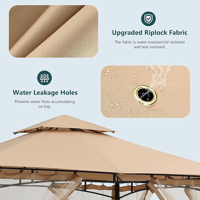 MASTERCANOPY Outdoor Garden Gazebo for Patios with Stable Steel Frame and Netting Walls (10x12,Beige)