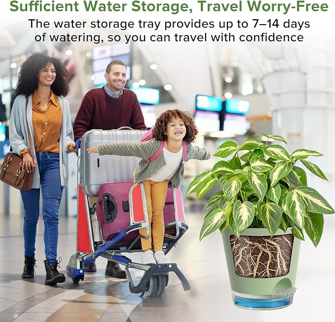 GARDIFE 2026 Upgraded Self Watering Plant Pots with Drainage Hole, 8/7/6.5/6/5.5/5/4 Inch Flower Planting Containers for House Plants, African Violet, Flowers, Cactus (Green, 8+7+6.5+6+5.5+5+4 inch)