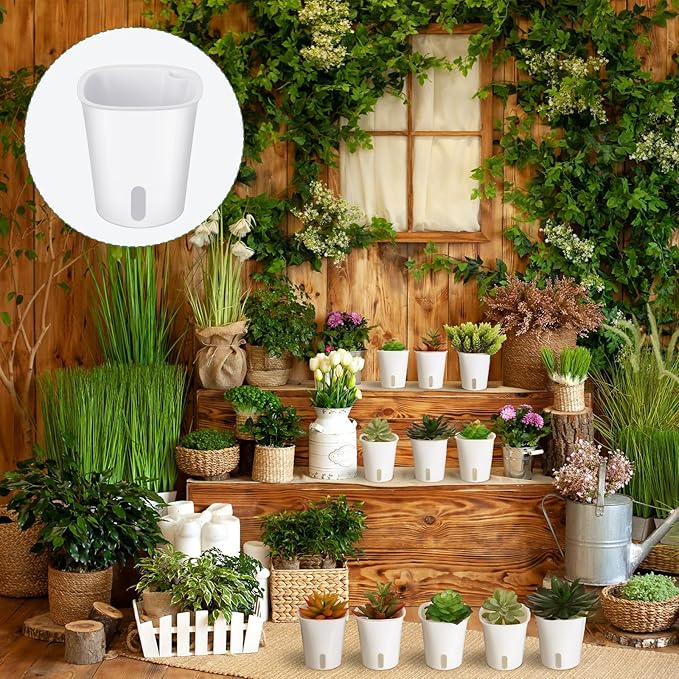 20 Pcs 3 Inch Self Watering Pots Self Watering Planters for Indoor Planters Plastic Garden Flower Pots with Level Indicator Vents for Herbs