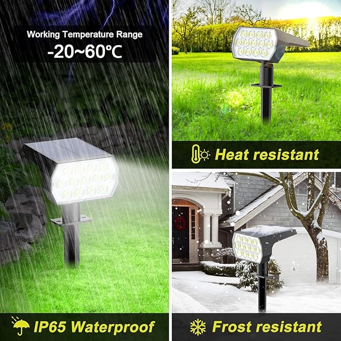 Solar Spot Lights Outdoor Waterproof IP65, [4 Pack/52 LED] 2-in-1 Solar Landscaping Spotlights, 3 Lighting Modes Solar Powered Garden Flood Light for Patio Pathway Driveway Yard Pool (Cool White)