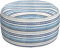 LVTXIII Outdoor Inflatable Ottoman, Fade-Resistant Round Footrest Stool D31”x H14”, Portable Patio Pouf for Garden Camping or Home Use, Stripe Layered Blue