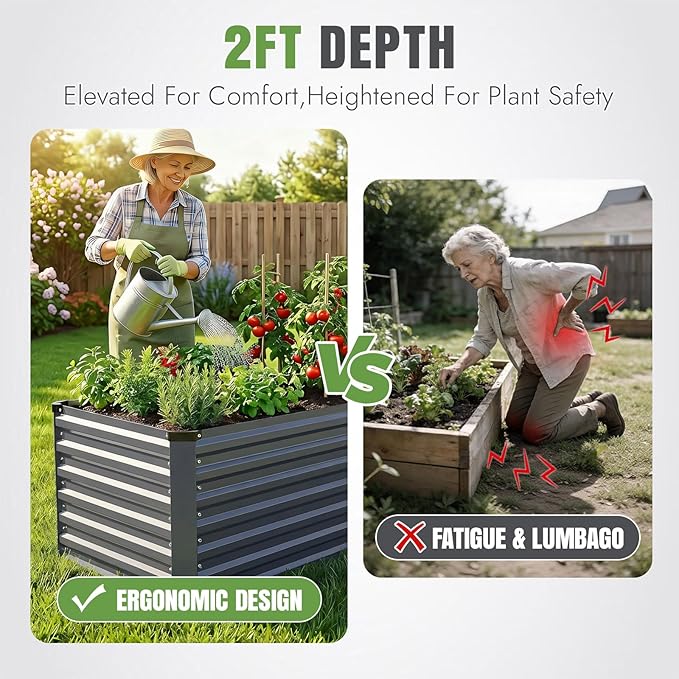 INNO STAGE 8x3x2ft Galvanized Raised Garden Bed, Raised Garden Bed Kit-Metal Planter Box Outdoor, Planting for Vegetables, Fruits, Herbs, Flowers, Grey