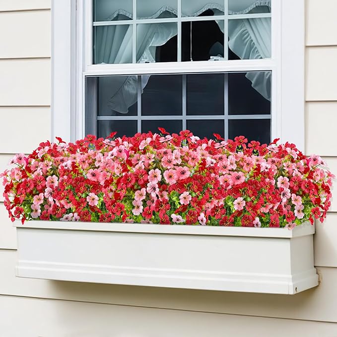 AGIRL 16 Bundles Artificial Flowers for Outdoor,No Fade Fake Plastic Flowers Faux Plants for Hanging Planters Decoration Indoor Outside Garden Porch Window Box Home Wedding