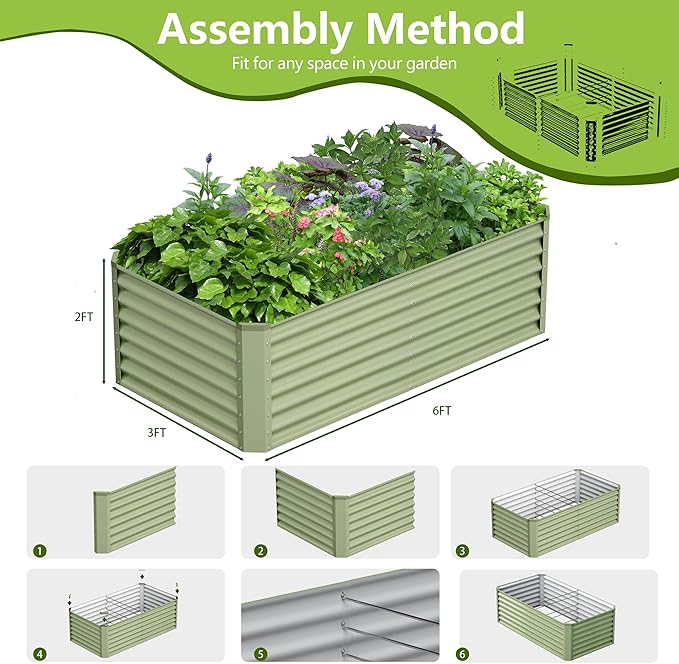 6x3x2FT Galvanized Raised Garden Bed,Galvanized Planter Boxes Outdoor, Large Metal Raised Garden Beds for Vegetables-Green