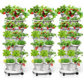 7 Tiered Strawberry Vertical Planter Tower Garden 3 Pack, Stackable Planter Herb Garden Planter with Movable Casters and Bottom Saucer Indoor and Outdoor - White