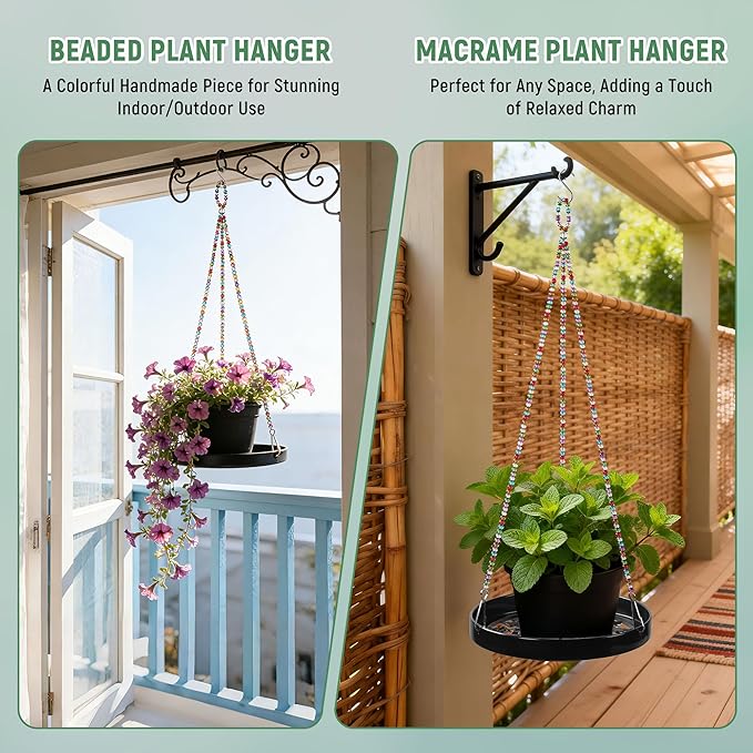 2-Pack Modern Boho Macrame Plant Hanger, 10/11 Inch Metal Hanging Planter Holder for Indoor and Outdoor Home Garden Decor, Black Hanging Plant Shelf for Window, Wall, and Ceiling. (Garden, 10/11)