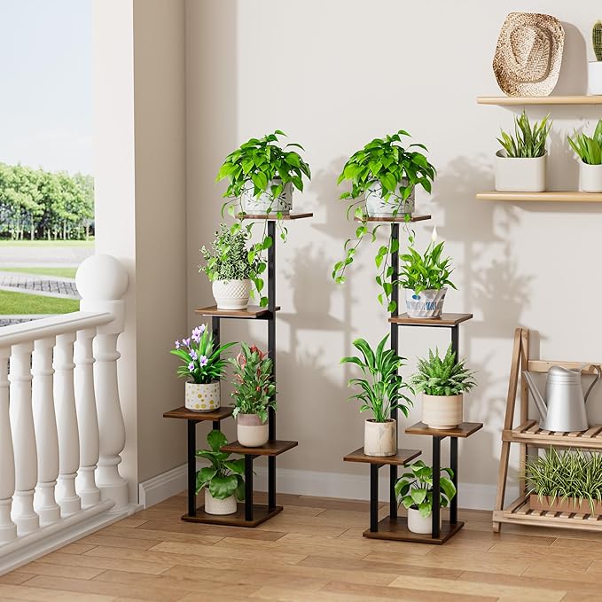 LATIBELL Plant Stand Indoor with Grow Light - 2 Pack Metal Plant Shelf for Indoor Plants Multiple, 5 Tiered Corner Plant Stand Shelves, Plant Rack Display Flower Holder for Living Room Patio Balcony