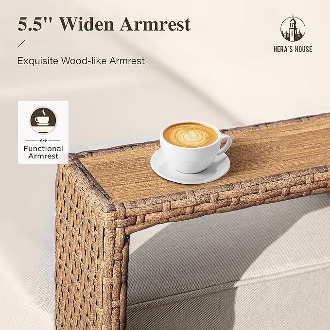 HERA'S HOUSE Patio Furniture Set, 4 Pieces Sectional Outdoor Rattan Wicker Sofa, All Weather Patio Conversation Set with 10" Ultra Thick Comfy Sponge Cushion,5.3" Widened Armrest,Patio Couch
