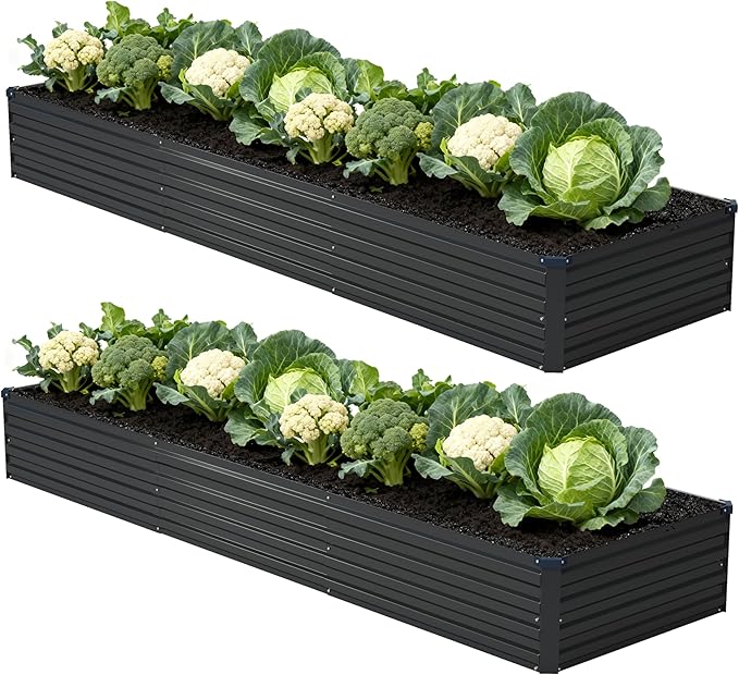 12x2x1ft(2 Pack) Galvanized Raised Garden Bed,Outdoor Planter Box Metal Patio Kit Planting Bed for Vegetables Flowers Herb,Black