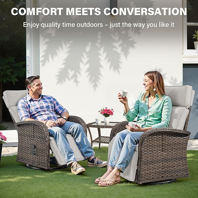 Belord 7 Piece Patio Furniture Set with 4 Swivel Recliner Chairs and 3 Side Tables, Dual-Adjust Wicker Chaise Lounge Chairs for Outdoor Patio Conversation, All-Weather Brown Rattan