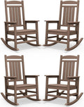 SERWALL HDPE Outdoor Rocking Chair Set of 4, Patio Rocking Chairs, All-Weather Porch Rockers for Adults, Brown