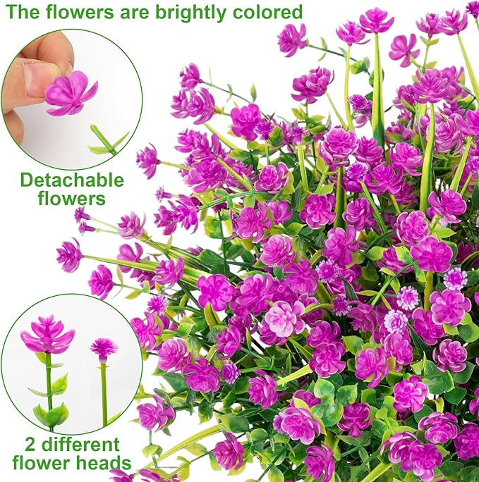 20 Bundles Artificial Flowers for Outdoors Fake Plastic Flowers UV Resistant Realistic Faux Plants Shrubs for Spring Summer Garden Porch Yard Patio Planter Window Box Home Decor, Fuchsia