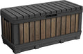 Keter Signature Collection 92 Gallon Resin Deck Box Organization and Storage Box for Patio Outdoor Cushions, Throw Pillows, Garden Tools and Pool Supplies, Walnut