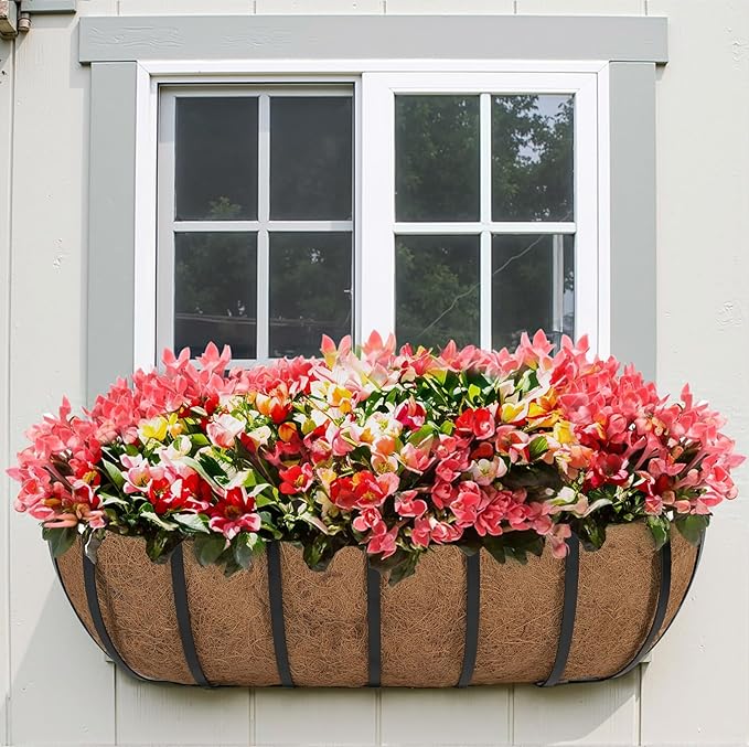 hehimhis 2 Pack 24 Inch Window Planter Box with Adjustable Bracket and Coco Liner for Porch, Balcony Planters Railing Hanging,Fence, Patio Hanging Planters for Garden Outdoor