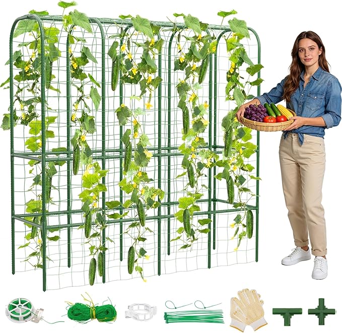 65" Tall Cucumber Trellis for Raised Bed, Garden Trellis for Climbing Plants Outdoor, U-Shape Metal Arch Vegetables Trellis Plant Support for Zucchini Squash Vines