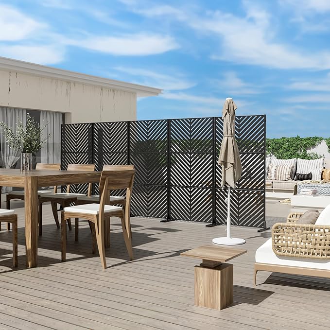Casaphoria Metal Privacy Screen Outdoor, 72" H x 35" W Freestanding Decorative Privacy Screen for Patio Deck Balcony Garden with Stable Base, Black-Parallel