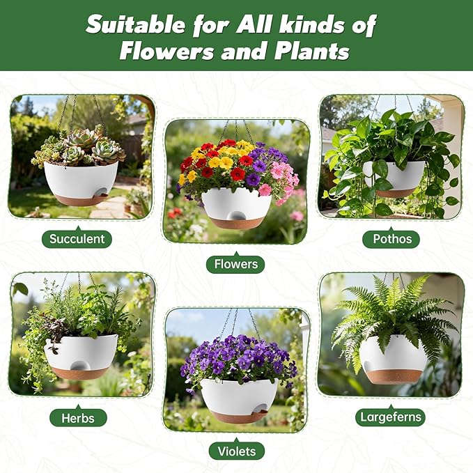 13-inch Oversized Hanging Planter Set of Two,Planters for Indoor and Outdoor Plants.Place Plant pots Across Diverse Settings Including windowsills,Living Room,and Gardens.White-Brown