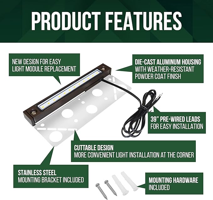 GKOLED 6.8 Inch LED Low Voltage Outdoor Hardscape Light, Light Module Replaceable, Retaining Paver Wall Step Lighting, 2700K 1.5W, IP65 for Wet Location, Die-cast Aluminum Housing (Pack of 2)