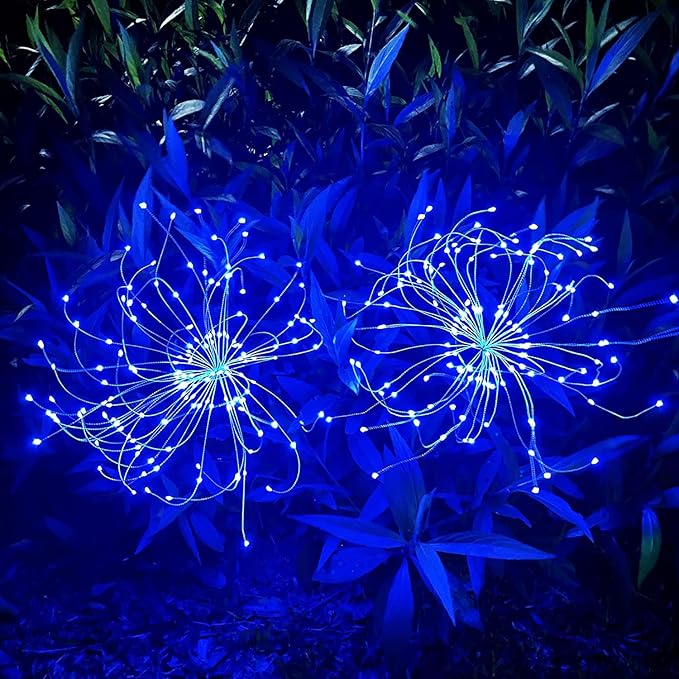 JJGoo Solar Firework Lights, 2 Pack 150 LEDs 2 Lighting Modes Solar Lights Outdoor Waterproof for Garden Patio Walkway Pathway Party Wedding Christmas Decorative - Blue