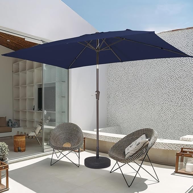 JEAREY 6.5x10 ft Rectangular Patio Umbrellas Rectangle Outdoor Umbrella with Push Button Tilt and Crank, Market Table Umbrella 6 Sturdy Ribs UV Protection for Poolside Garden Backyard Deck, Navy