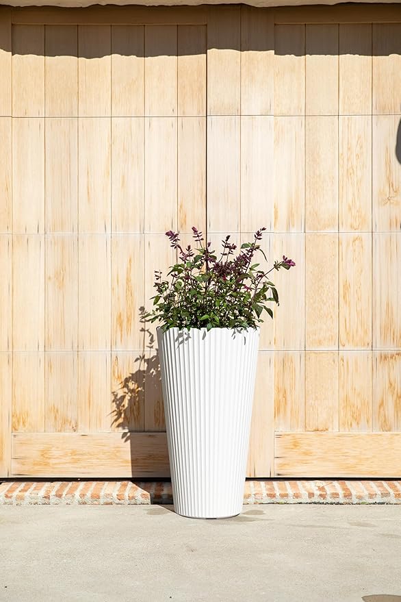 Veradek Demi Series Tall Planter for Porch, Patio, Backyard | Durable Plastic-Concrete Material | Modern Décor for Tall Plants, Grasses