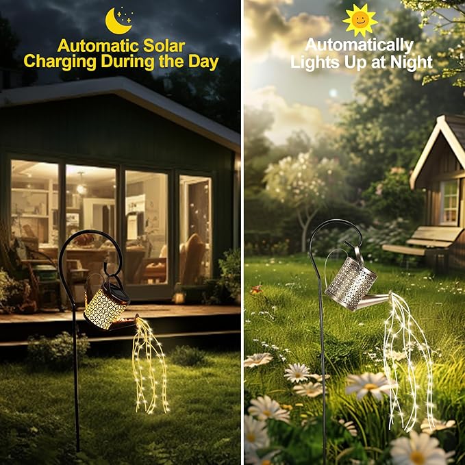 ZKLiLi Christmas Solar Watering Can with Cascading Lights Garden Decorative, Waterfall Outdoor Waterproof, Hanging Solar Lantern, Yard Decor,Gifts for Mom Grandma Women Birthday