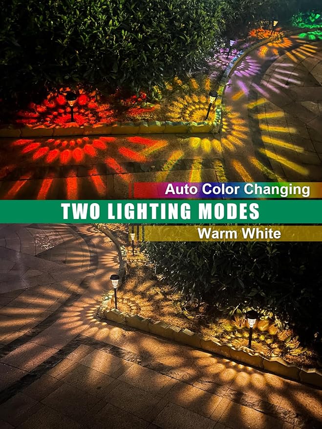 ROOR Solar Pathway Lights 8 Pack, Outdoor Solar Yard Lights, RGB Color Changing+Warm White, IP67 Waterproof for Garden Path Backyard Christmas Lawn Landscape Decorative
